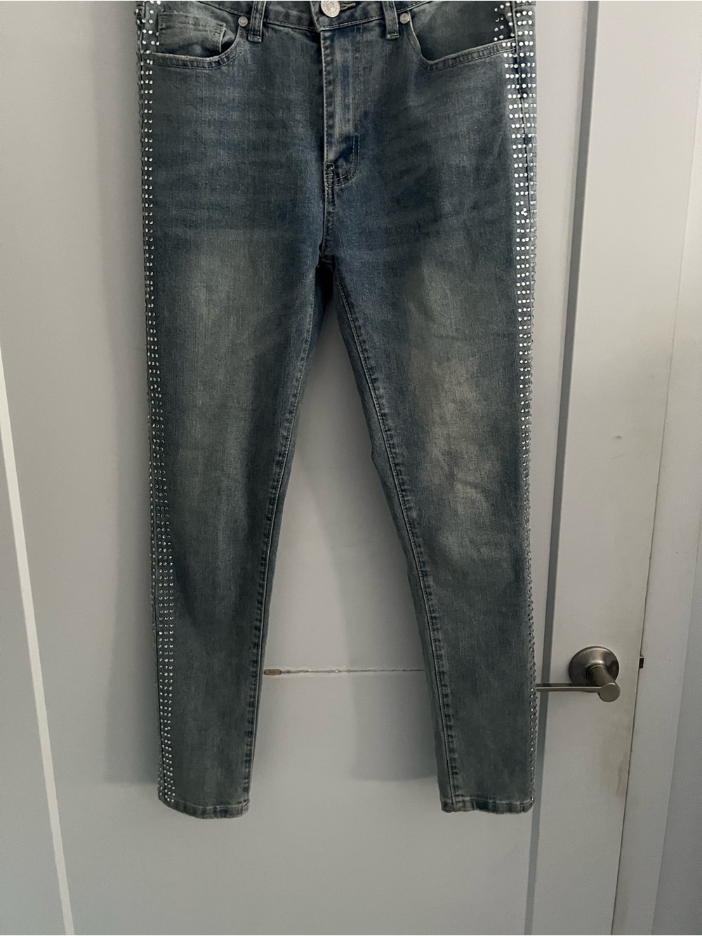 Women's rhinestone  Studded Side-Stripe Jeans